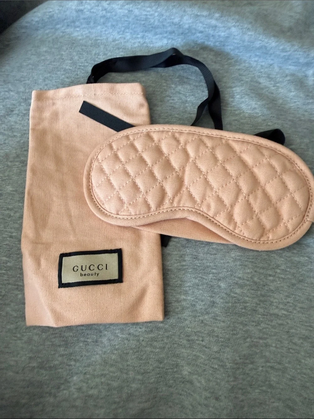 Gucci Quilted Peach-Pink Sleep Mask with Carry Pouch